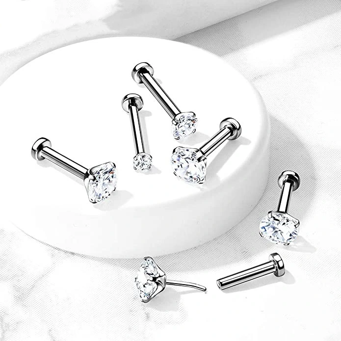 ASTM F136 Titanium Threadless Labret and Nose Stud Inlaid CZ